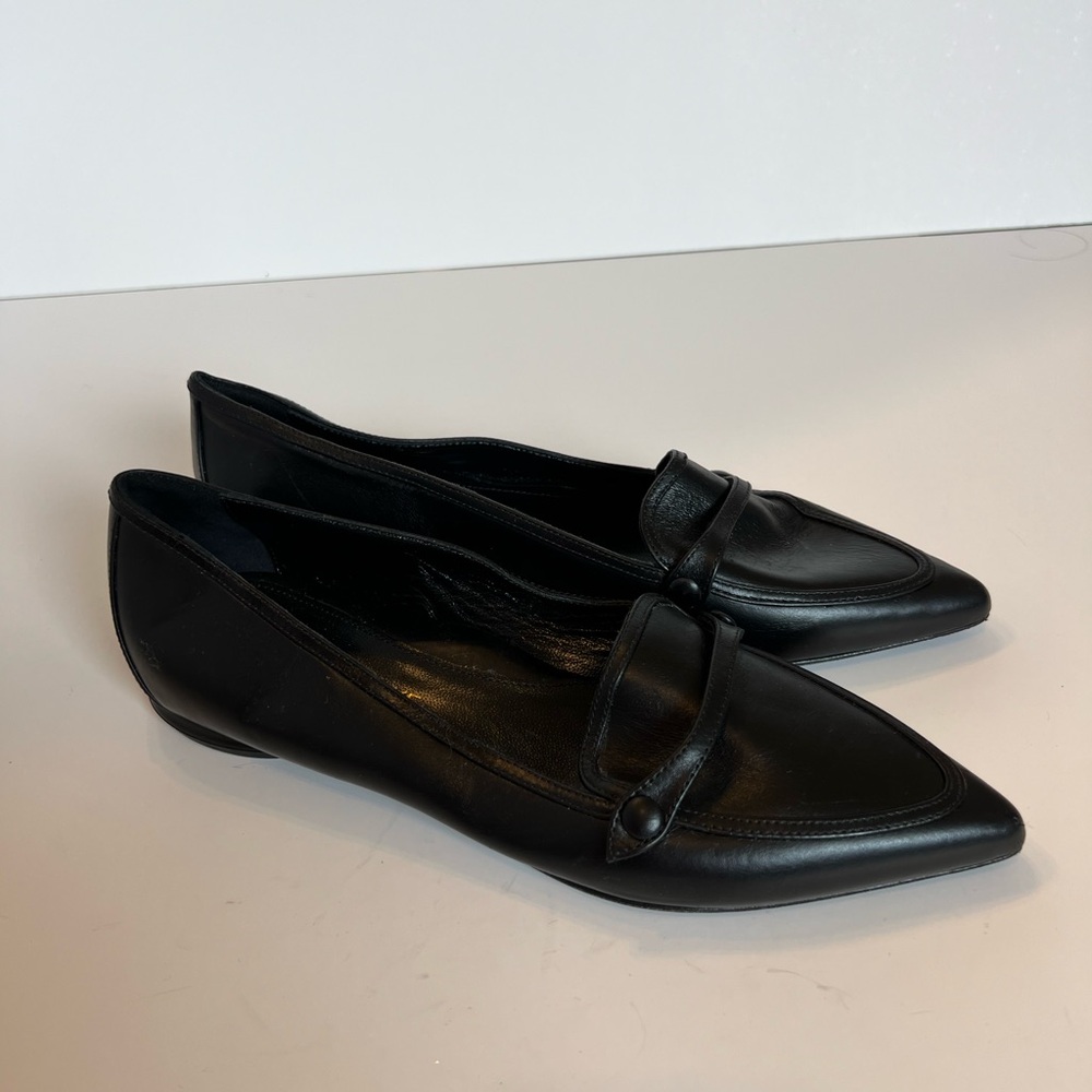 Marion Parke Women’s Pointed Toe black leather loafers mule size 36